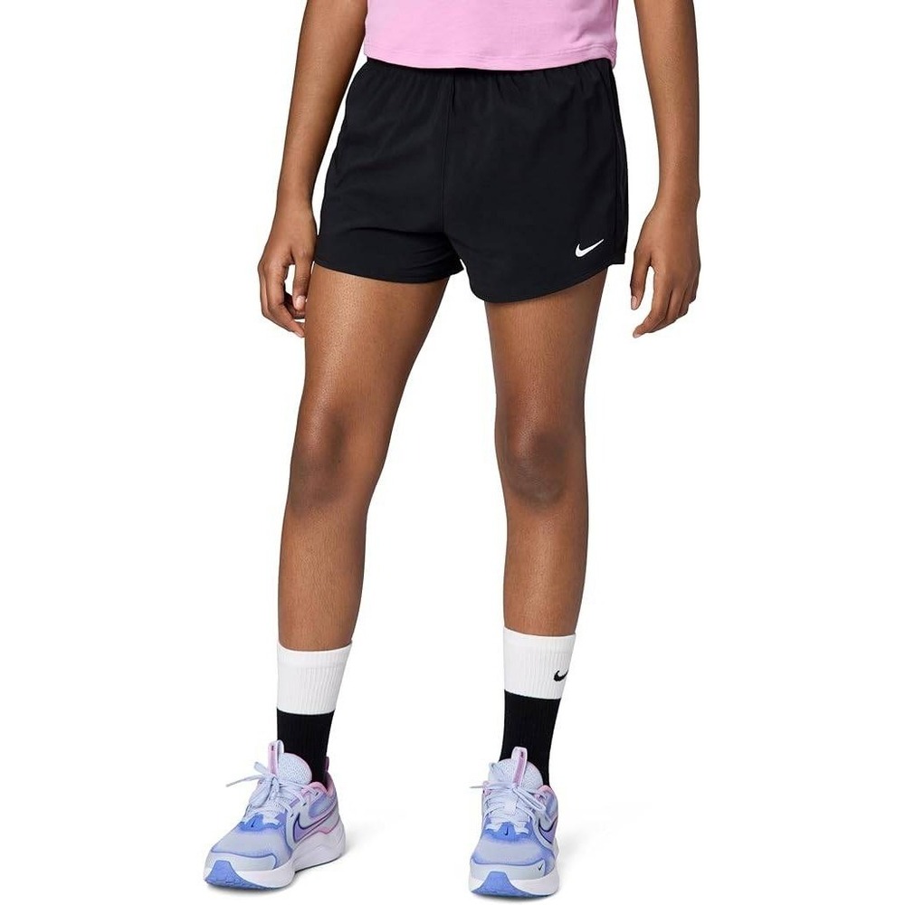 Nike Girls Dri-FIT Tempo Running Shorts Black White Swoosh Athletic Kids